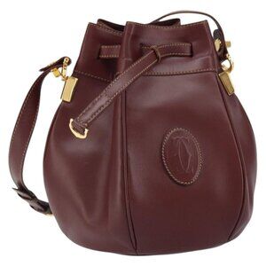 Authentic CARTIER Must Line Shoulder Bag Leather Bordeaux Gold